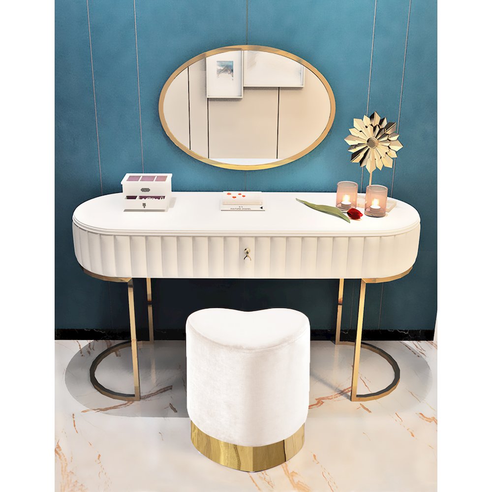 Heart Cream Velvet Ottoman/Stool