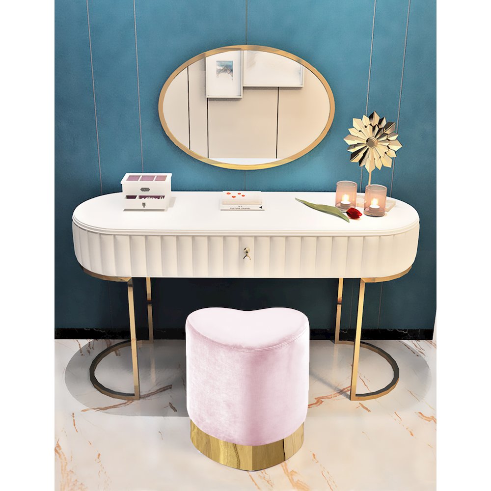 Heart Pink Velvet Ottoman/Stool