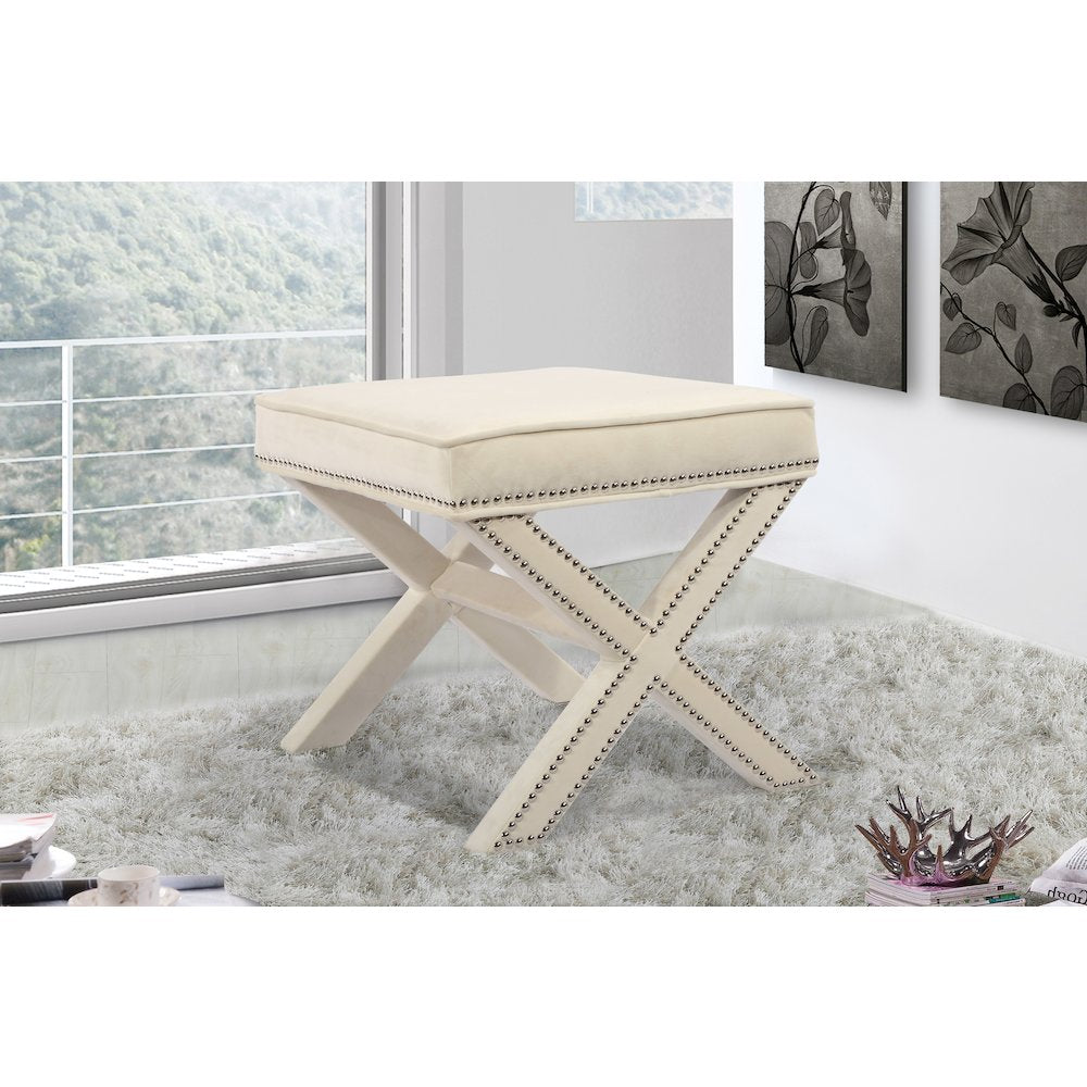 Nixon Cream Velvet Ottoman/Bench