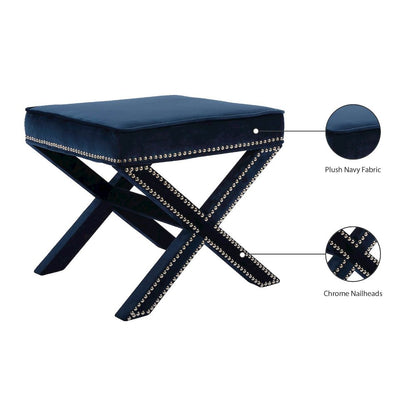 Nixon Navy Velvet Ottoman/Bench