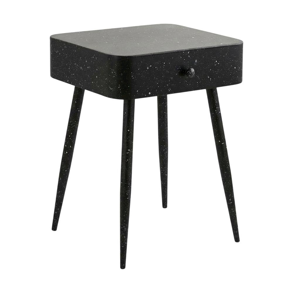 Black Iron Nightstand with Contemporary Style and Terrazzo Black Finish