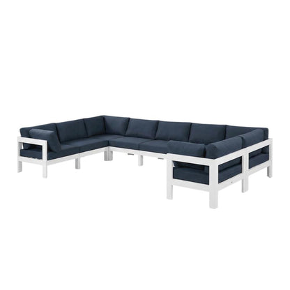 Navy Fabric Outdoor Patio Modular Sectional With Contemporary Style