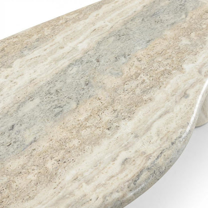Contemporary Travertine Finish Concrete Coffee Table with Art Deco Style
