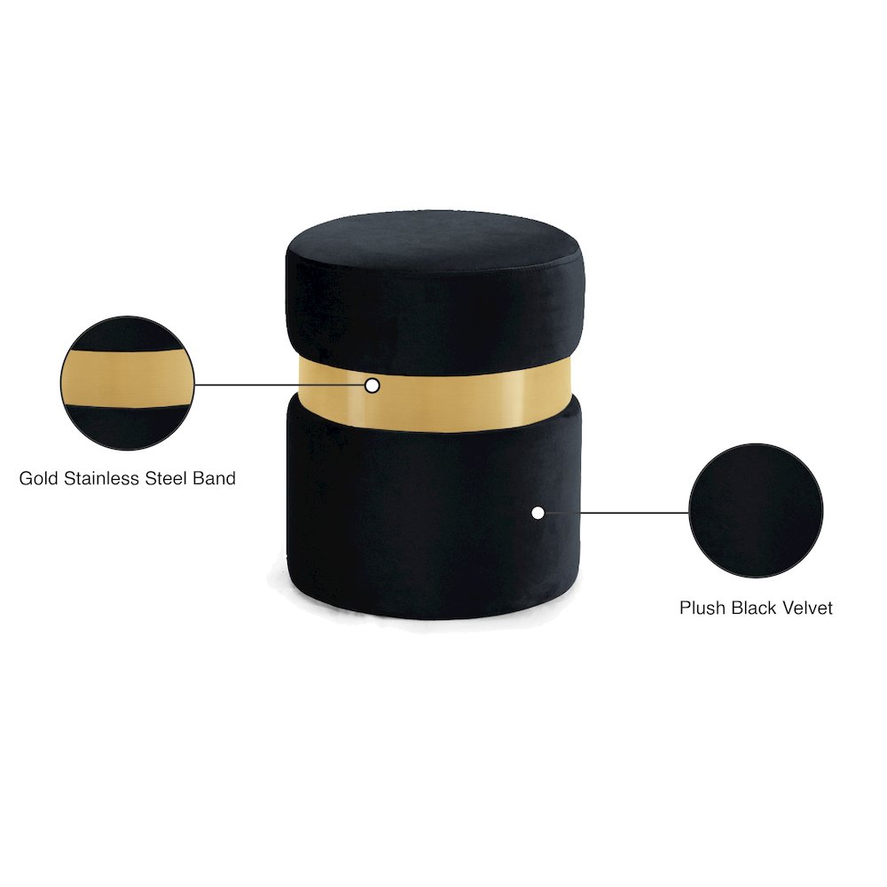 Hailey Black Velvet Ottoman/Stool