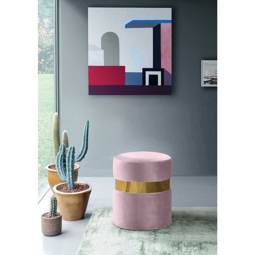 Hailey Pink Velvet Ottoman/Stool