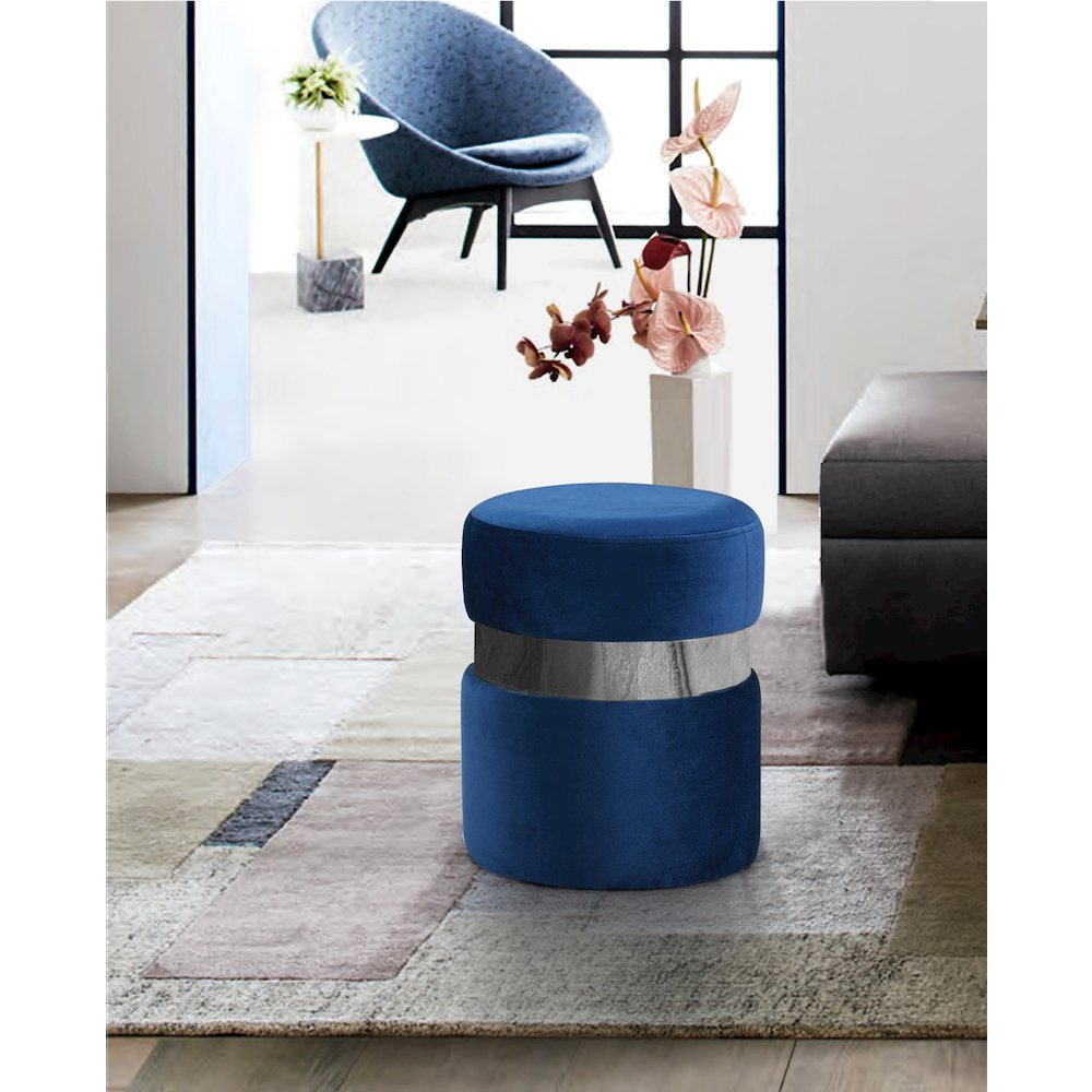 Hailey Navy Velvet Ottoman/Stool