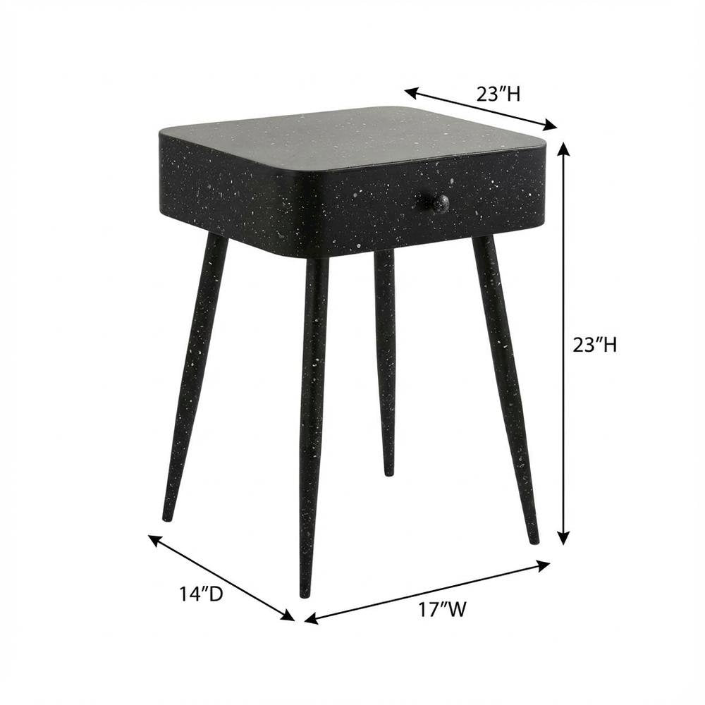 Black Iron Nightstand with Contemporary Style and Terrazzo Black Finish