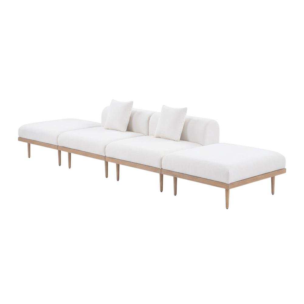 Cream Fabric Outdoor Modular Sofa Set with Cushions and Contemporary Style
