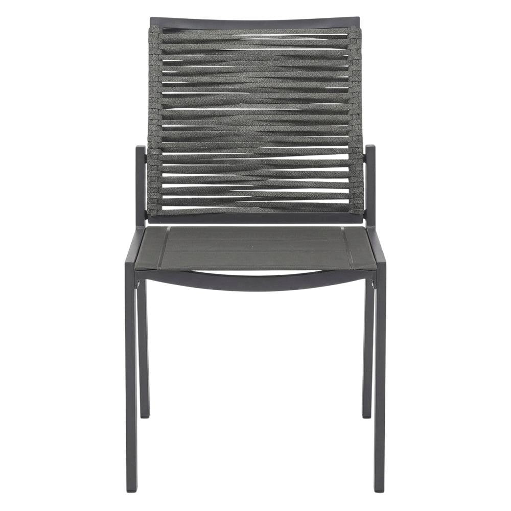 Gray Rope Fabric Outdoor Patio Dining Side Chair Set Of 2, Contemporary Style