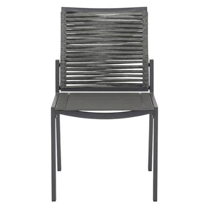 Gray Rope Fabric Outdoor Patio Dining Side Chair Set Of 2, Contemporary Style