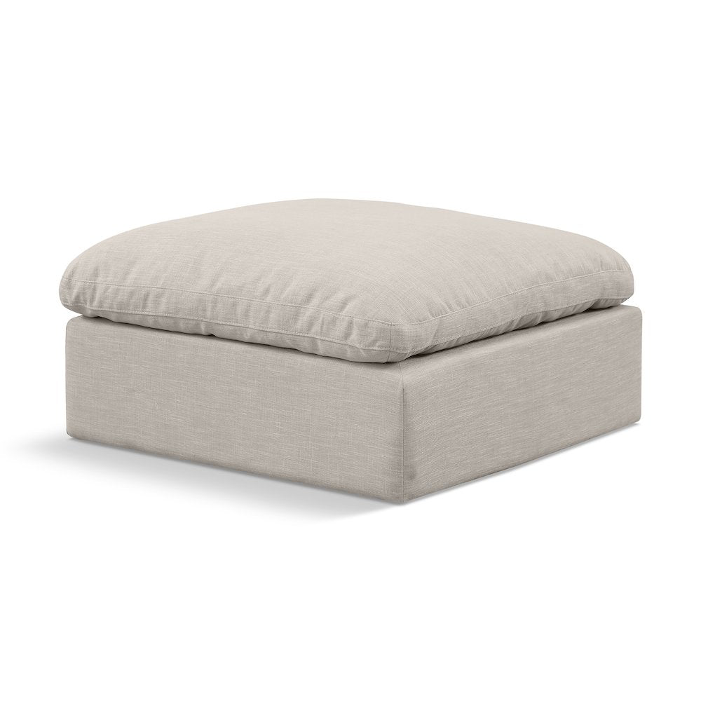 Indulge Beige Linen Textured Fabric Ottoman