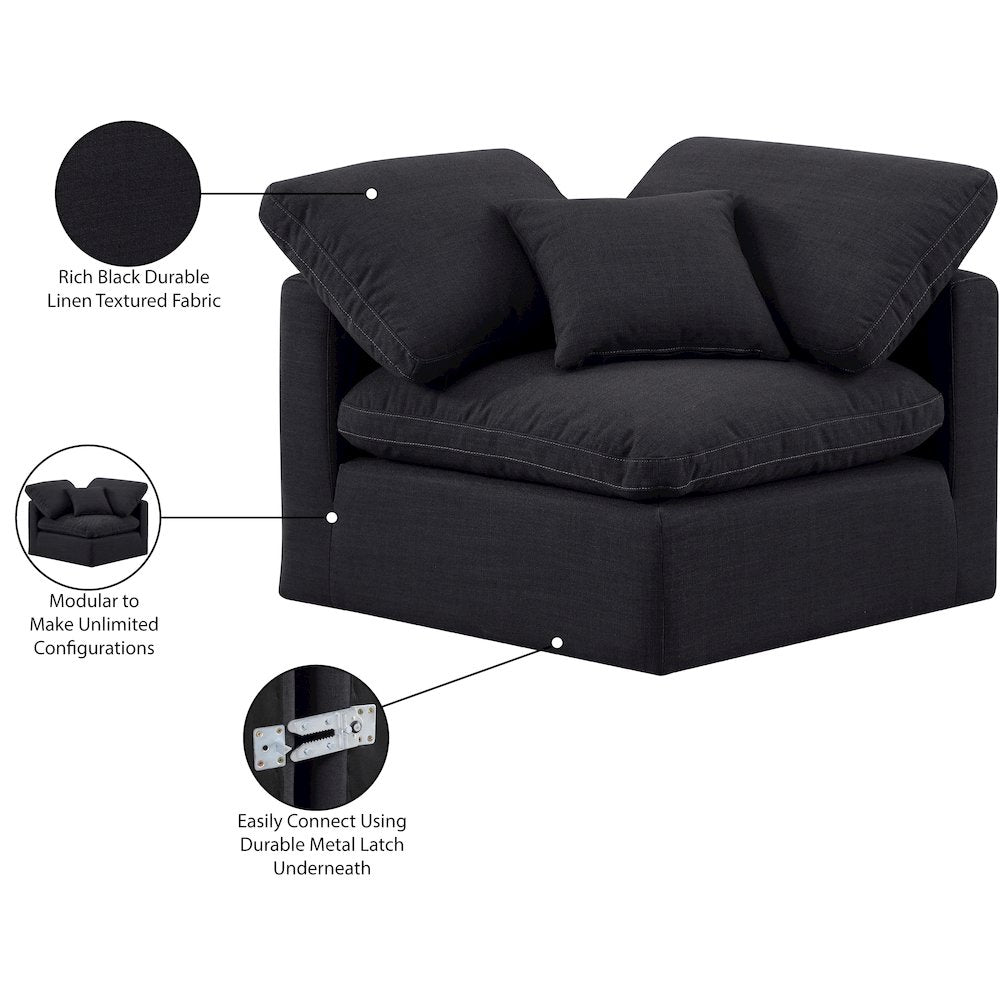 Indulge Black Linen Textured Fabric Corner Chair