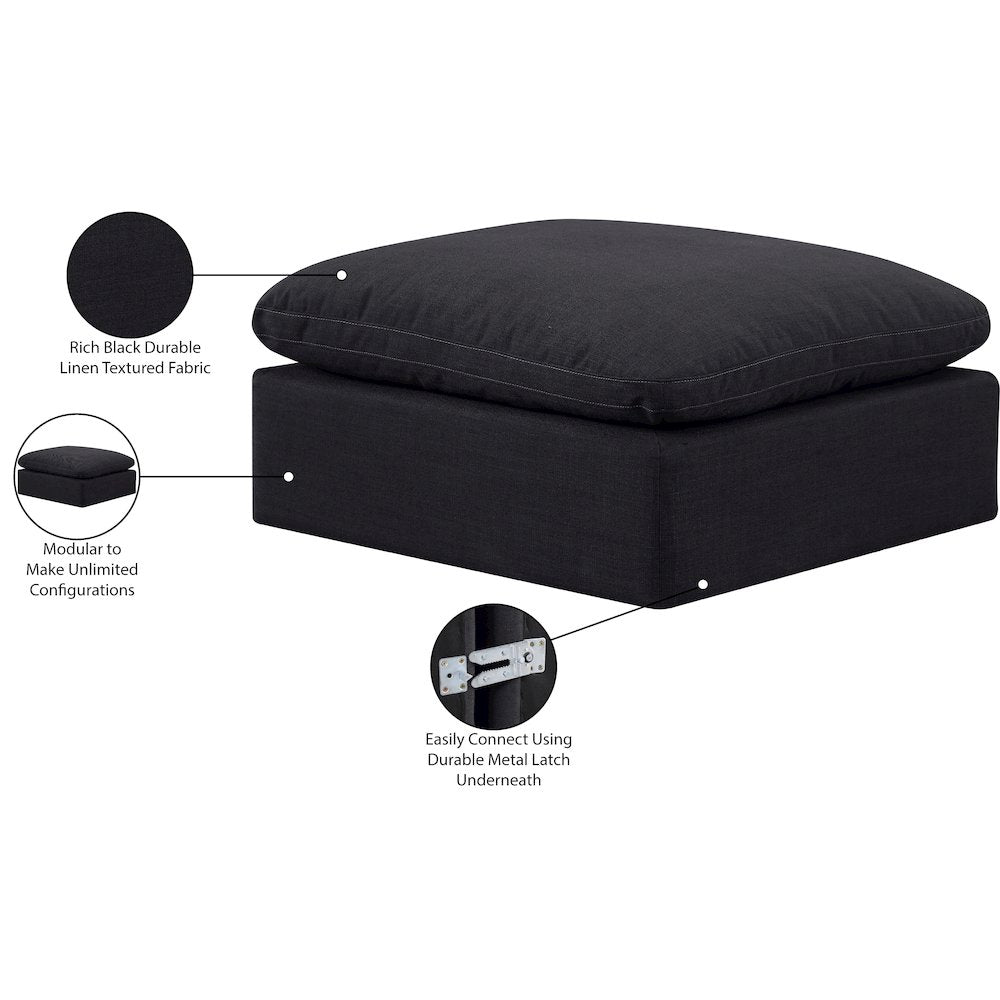 Indulge Black Linen Textured Fabric Ottoman