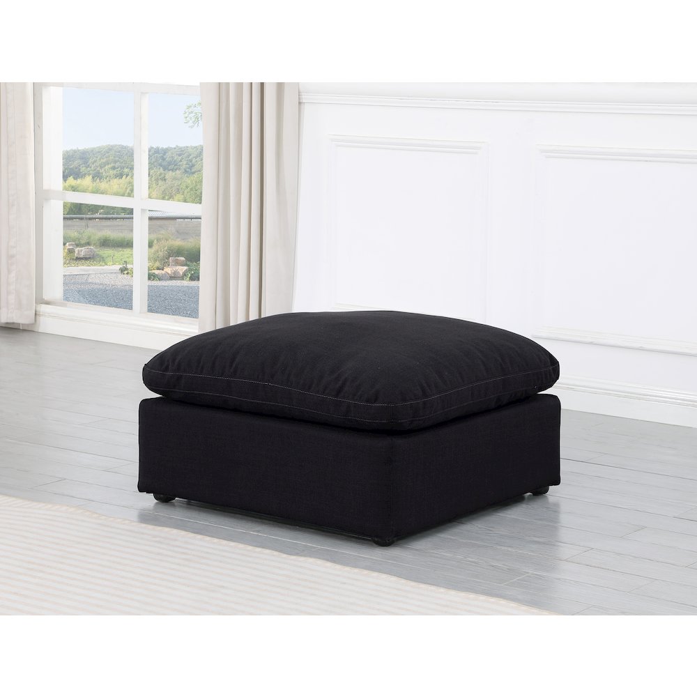 Indulge Black Linen Textured Fabric Ottoman