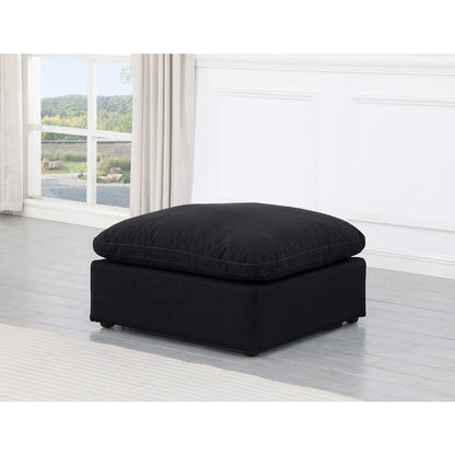 Indulge Black Linen Textured Fabric Ottoman