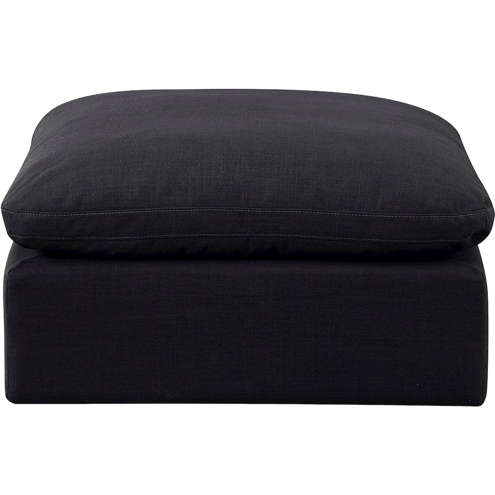 Indulge Black Linen Textured Fabric Ottoman