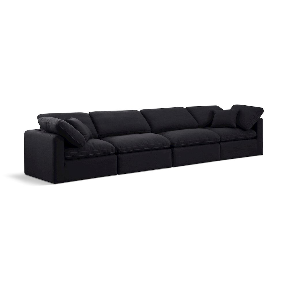 Indulge Black Linen Textured Fabric Modular Sofa