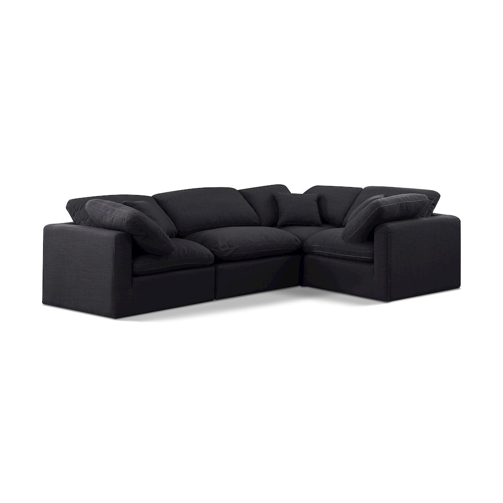 Indulge Black Linen Textured Fabric Modular Sectional