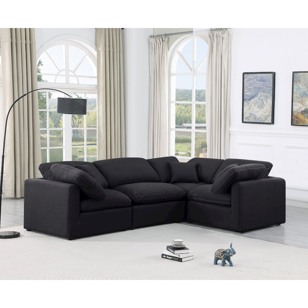 Indulge Black Linen Textured Fabric Modular Sectional