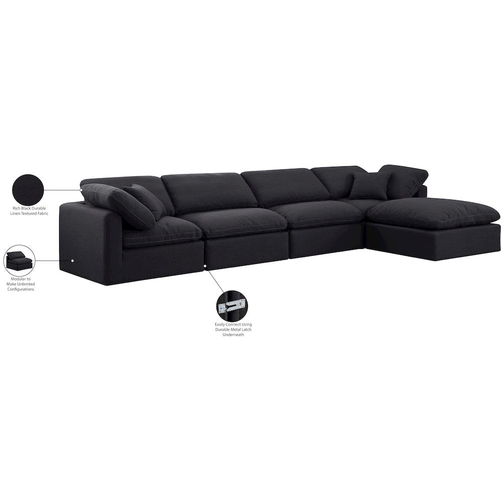 Indulge Black Linen Textured Fabric Modular Sectional