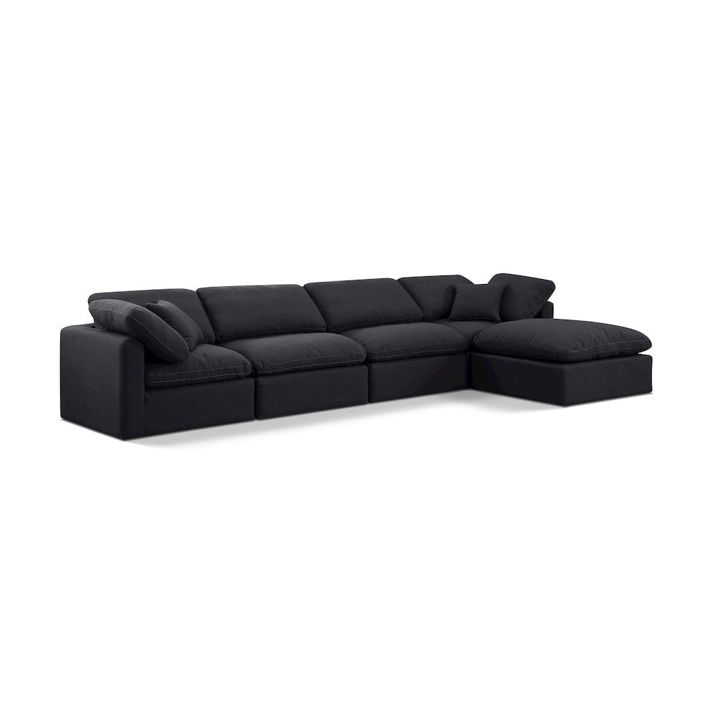 Indulge Black Linen Textured Fabric Modular Sectional