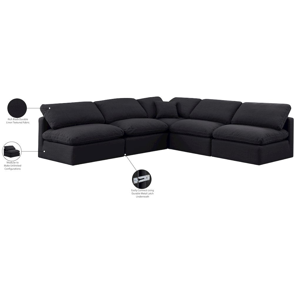 Indulge Black Linen Textured Fabric Modular Sectional