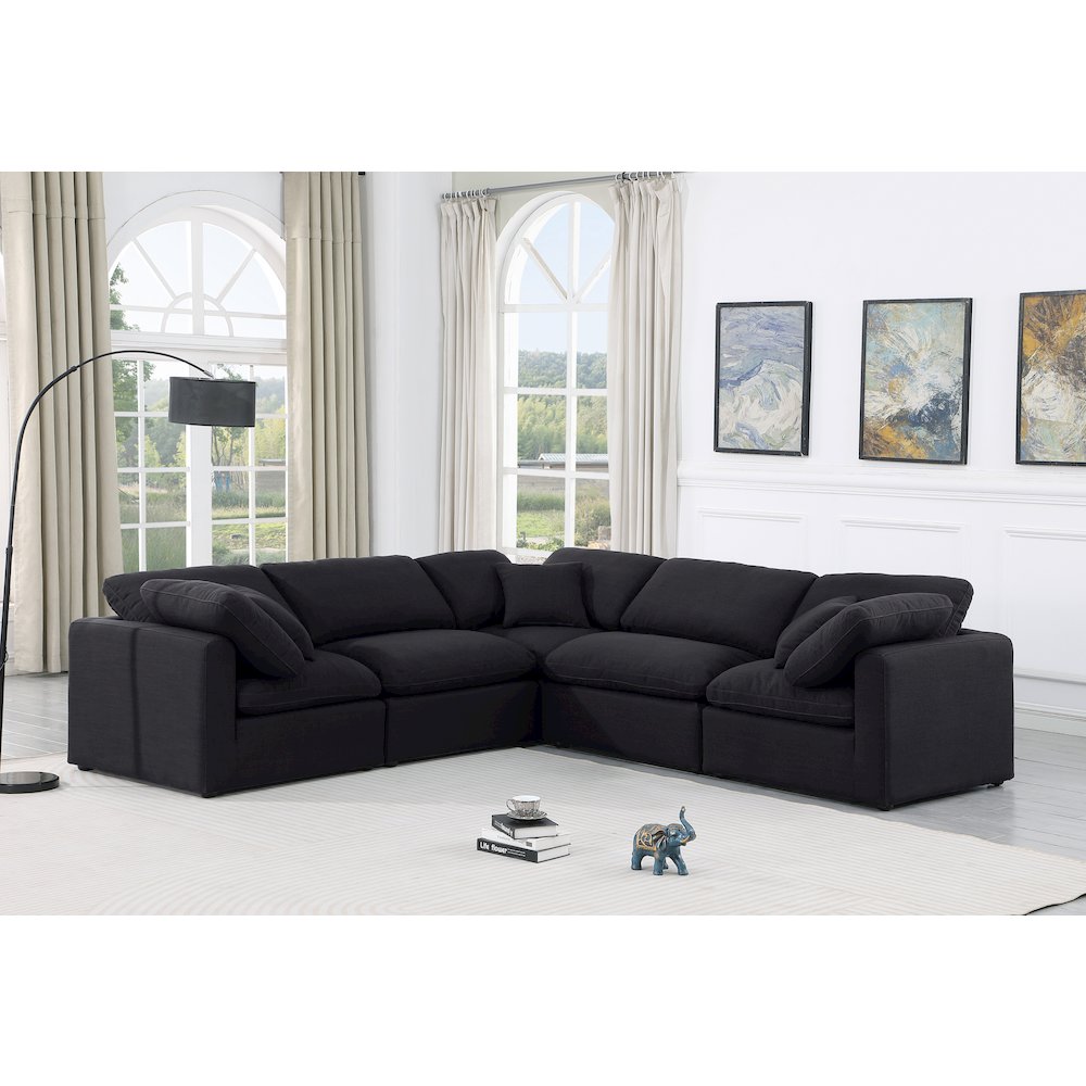 Indulge Black Linen Textured Fabric Modular Sectional