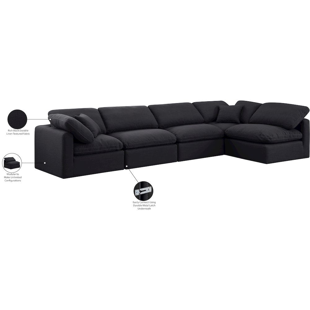 Indulge Black Linen Textured Fabric Modular Sectional