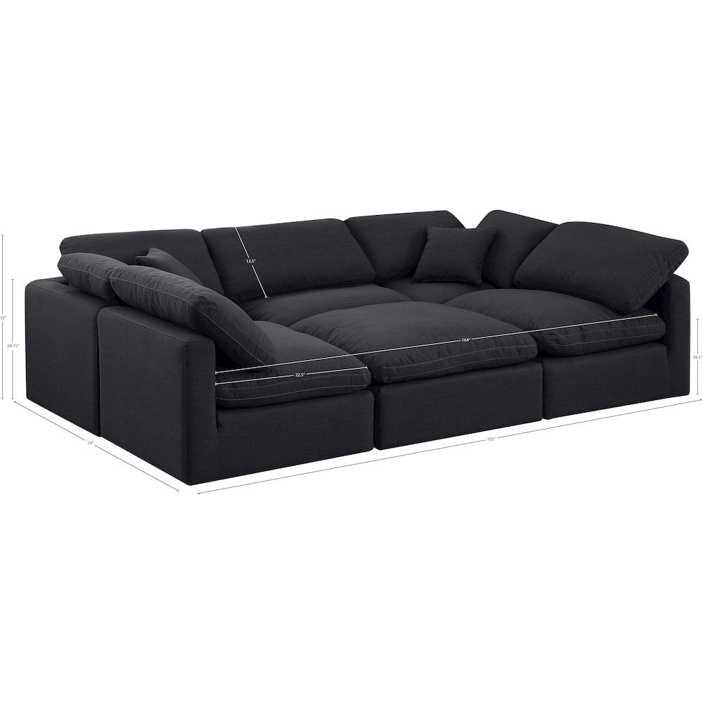 Indulge Black Linen Textured Fabric Modular Sectional