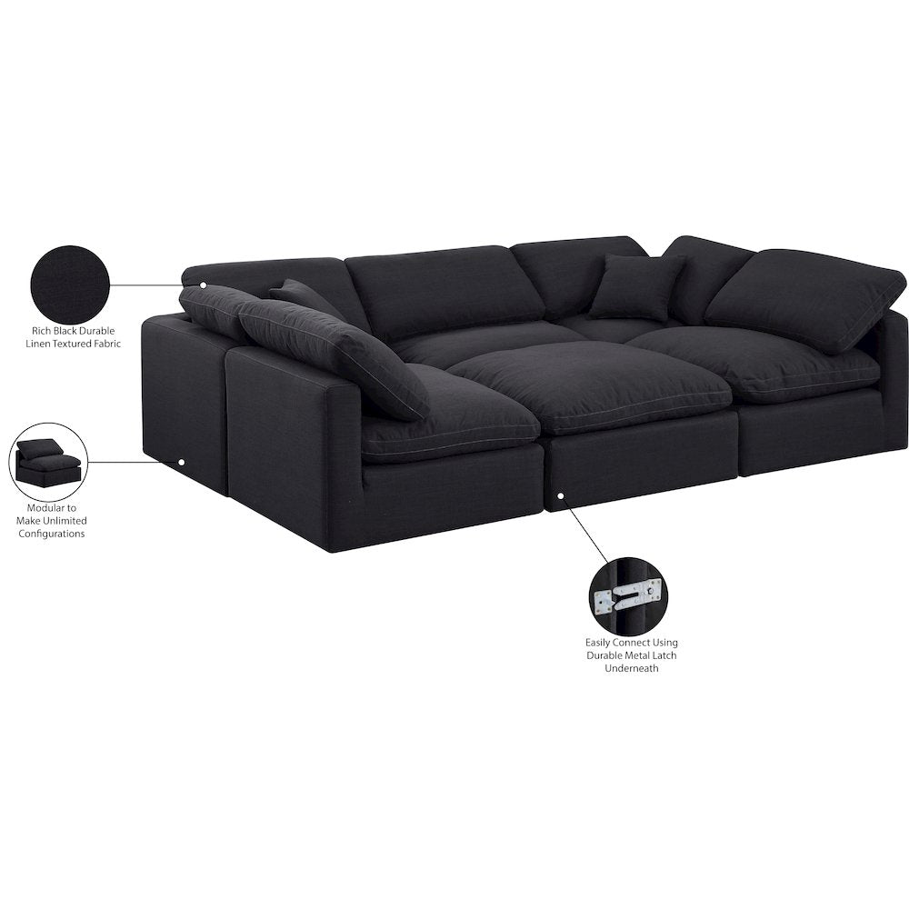 Indulge Black Linen Textured Fabric Modular Sectional