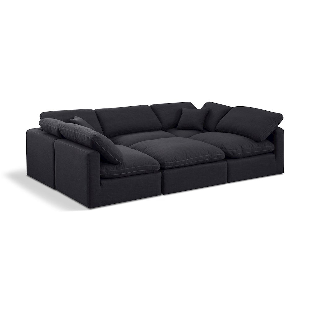 Indulge Black Linen Textured Fabric Modular Sectional