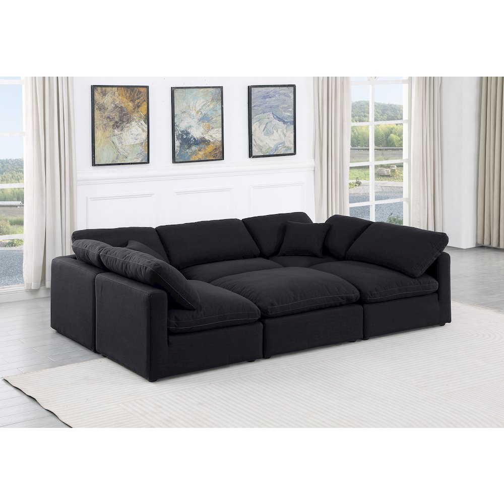 Indulge Black Linen Textured Fabric Modular Sectional