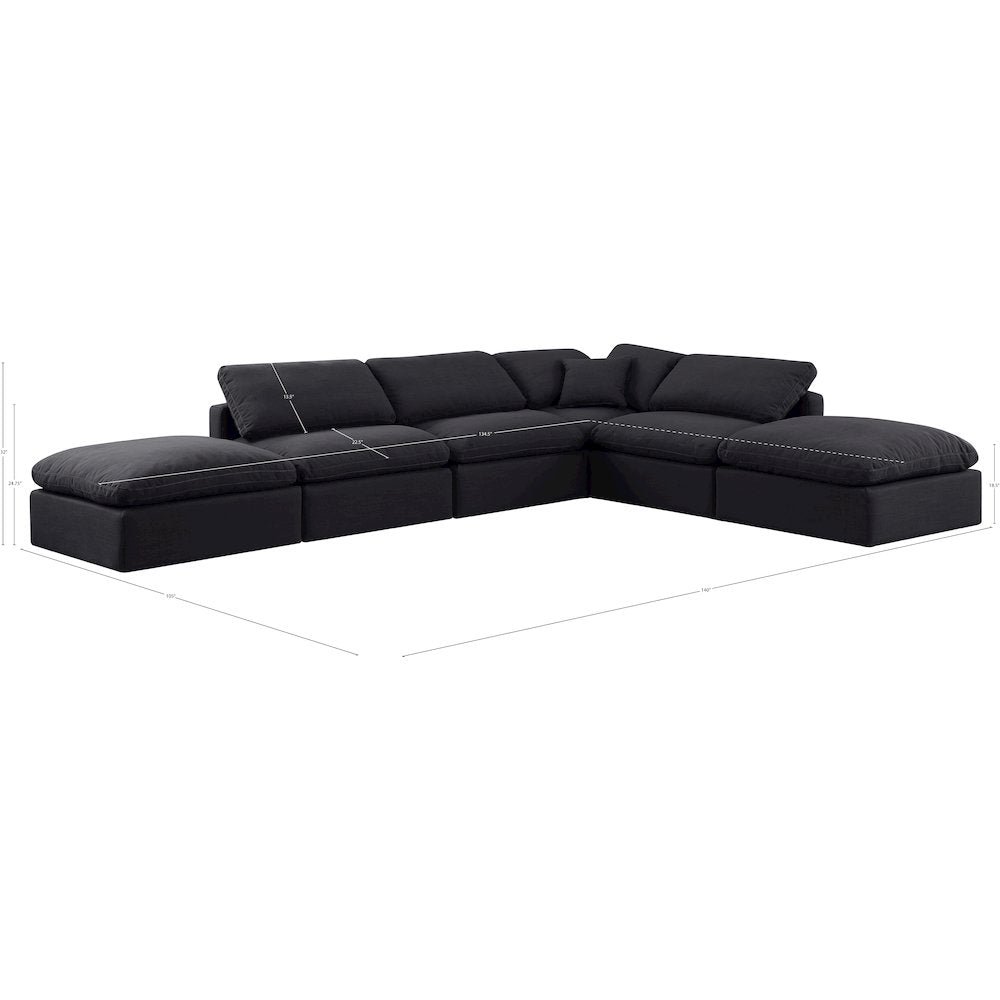 Indulge Black Linen Textured Fabric Modular Sectional