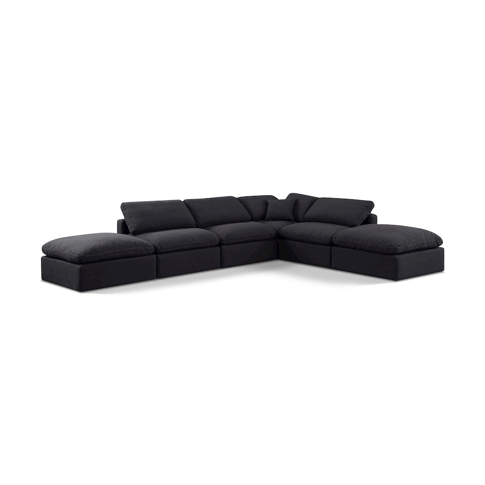 Indulge Black Linen Textured Fabric Modular Sectional