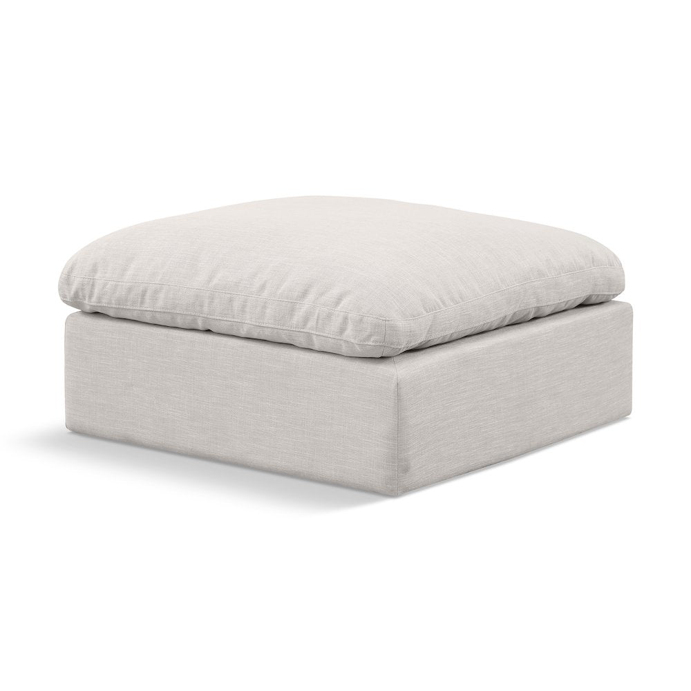 Indulge Cream Linen Textured Fabric Ottoman