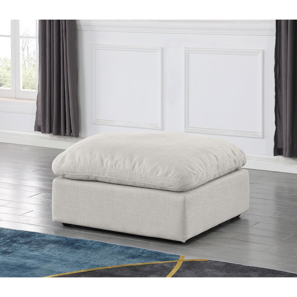 Indulge Cream Linen Textured Fabric Ottoman