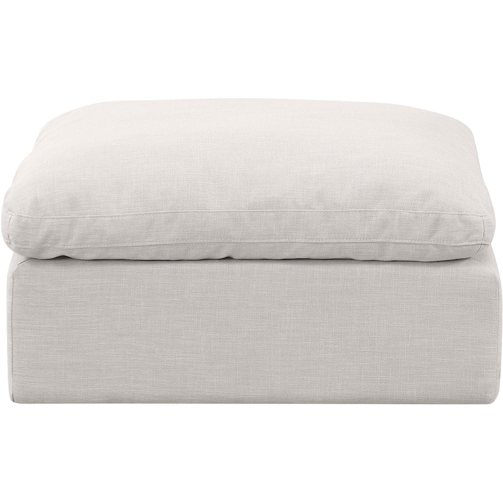 Indulge Cream Linen Textured Fabric Ottoman