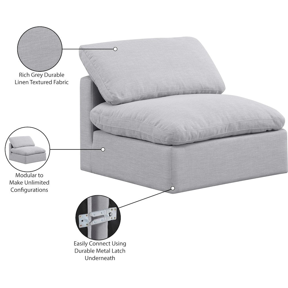 Indulge Grey Linen Textured Fabric Armless Chair