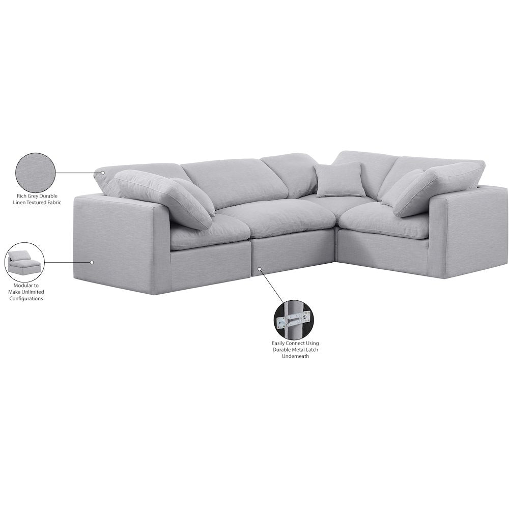 Indulge Grey Linen Textured Fabric Modular Sectional