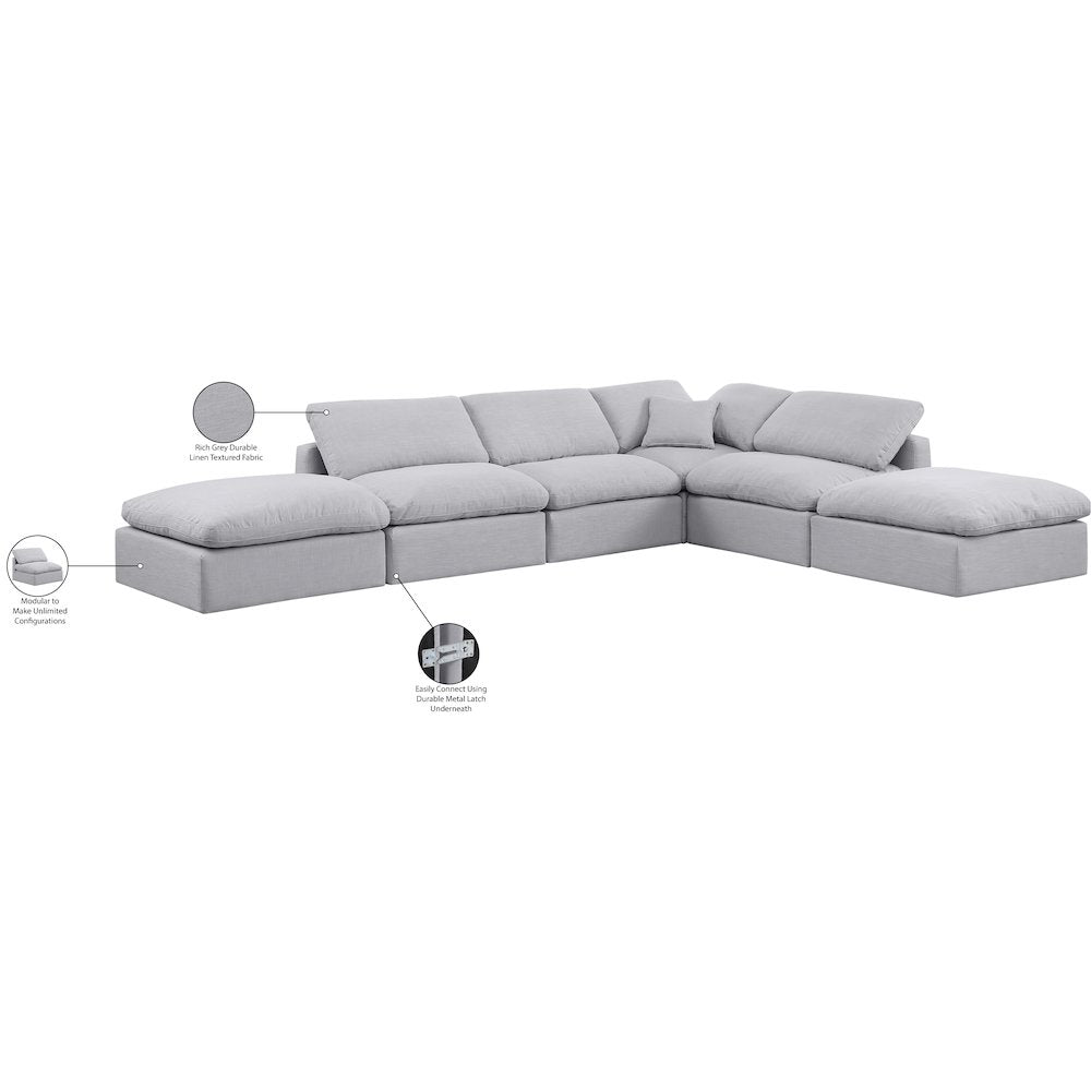 Indulge Grey Linen Textured Fabric Modular Sectional