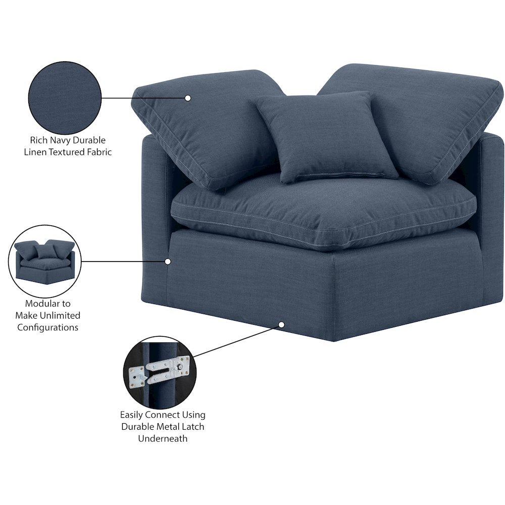 Indulge Navy Linen Textured Fabric Corner Chair