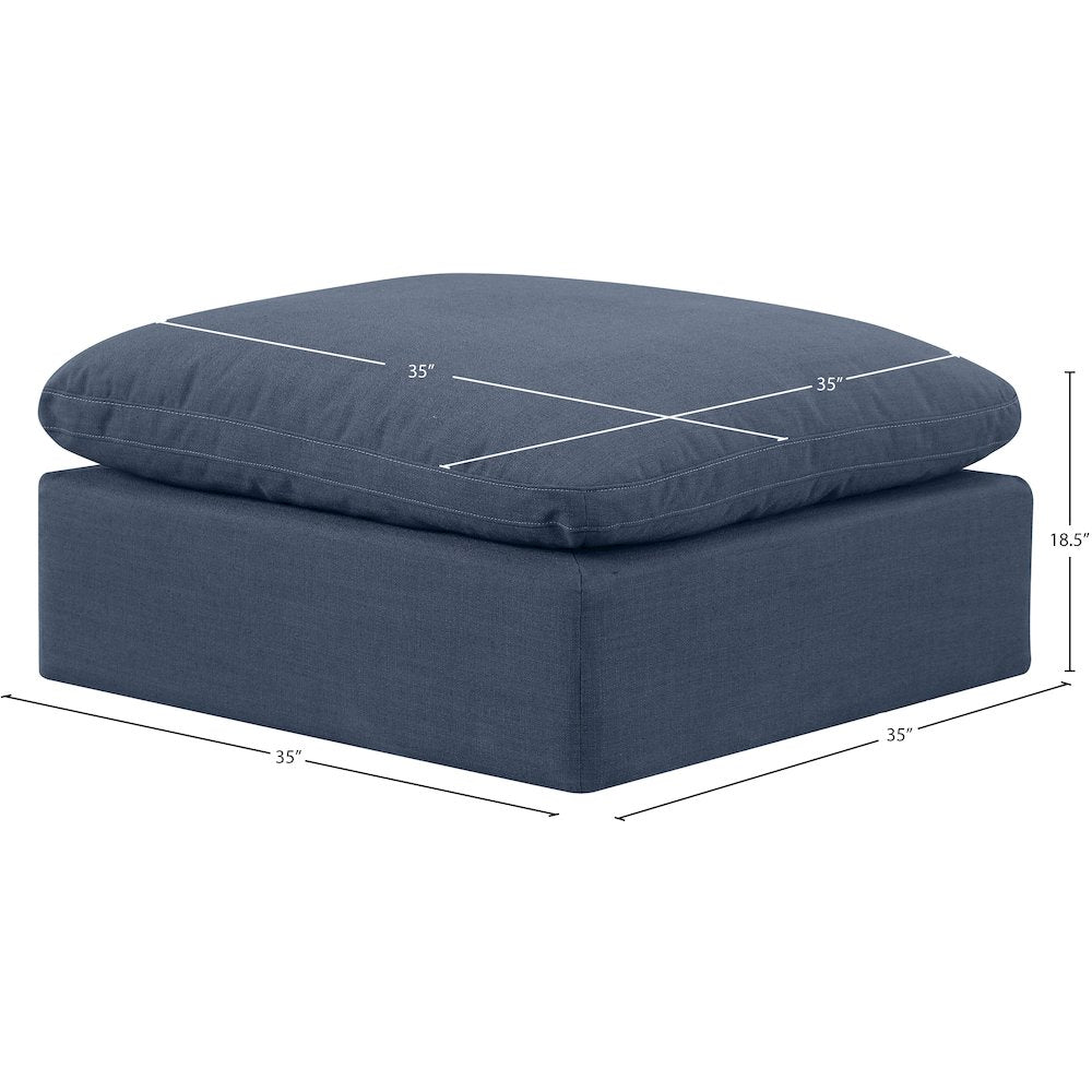 Indulge Navy Linen Textured Fabric Ottoman