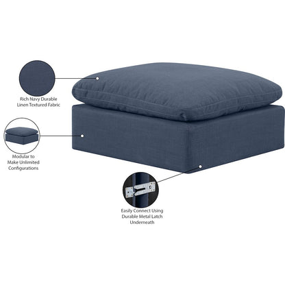 Indulge Navy Linen Textured Fabric Ottoman