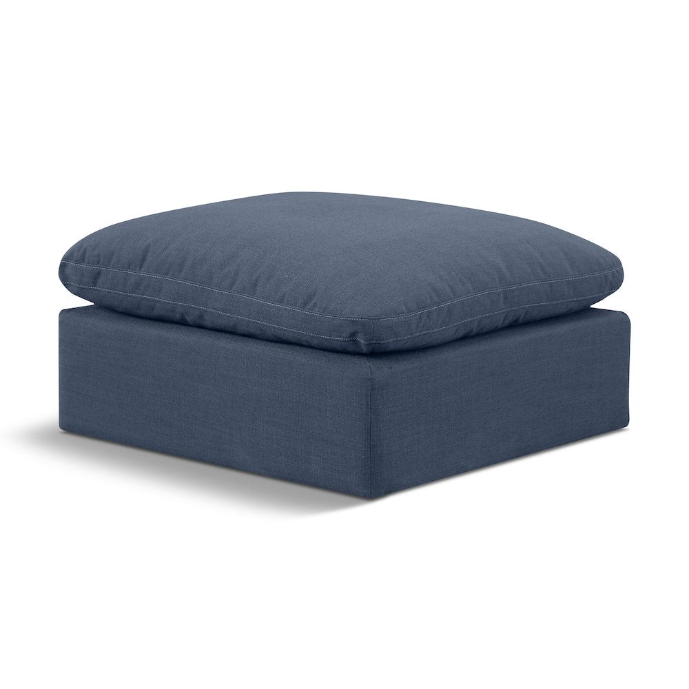 Indulge Navy Linen Textured Fabric Ottoman
