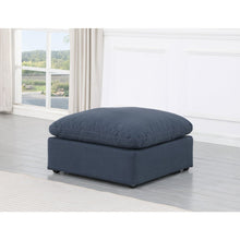 Indulge Navy Linen Textured Fabric Ottoman