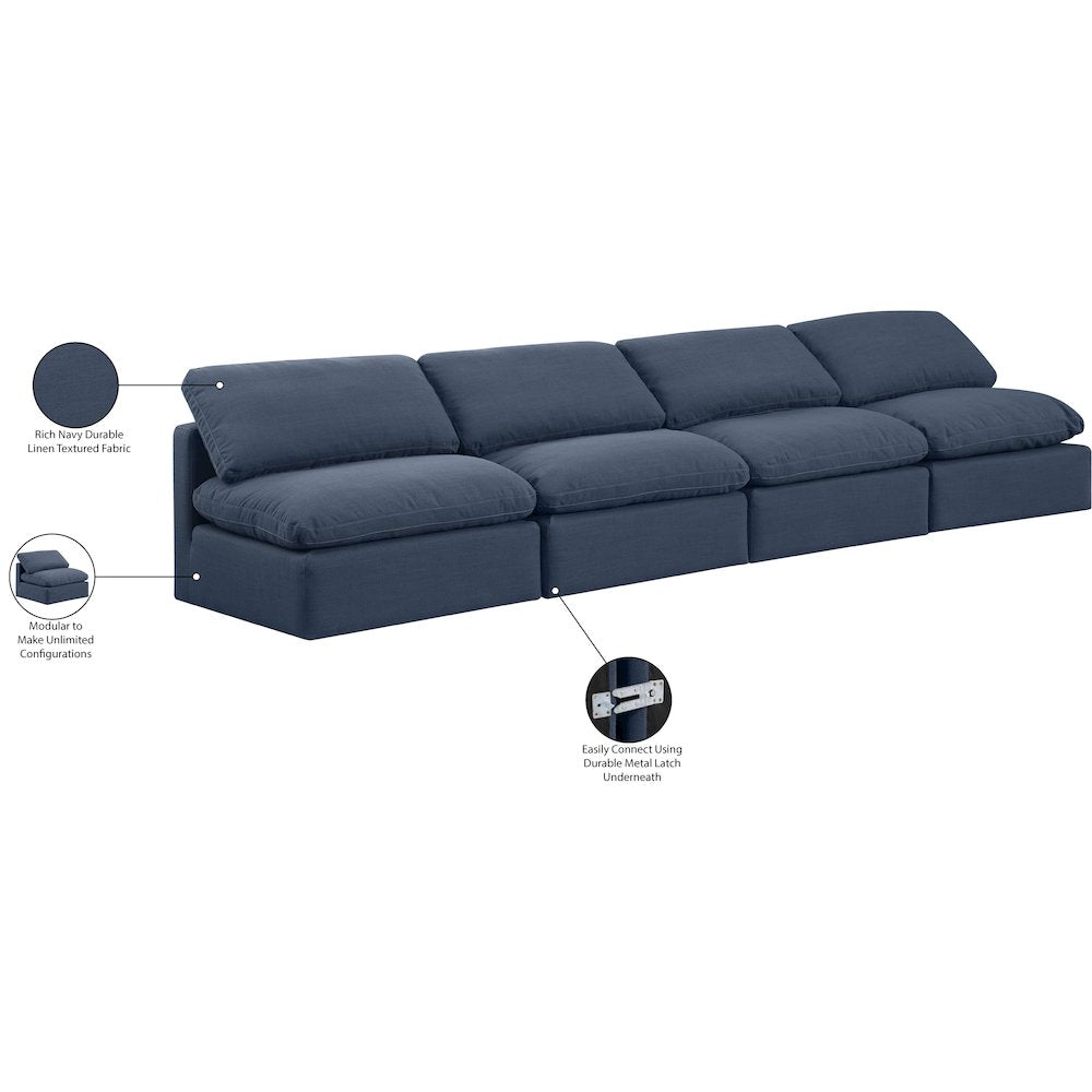 Indulge Navy Linen Textured Fabric Modular Sofa