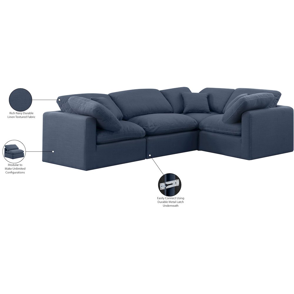 Indulge Navy Linen Textured Fabric Modular Sectional