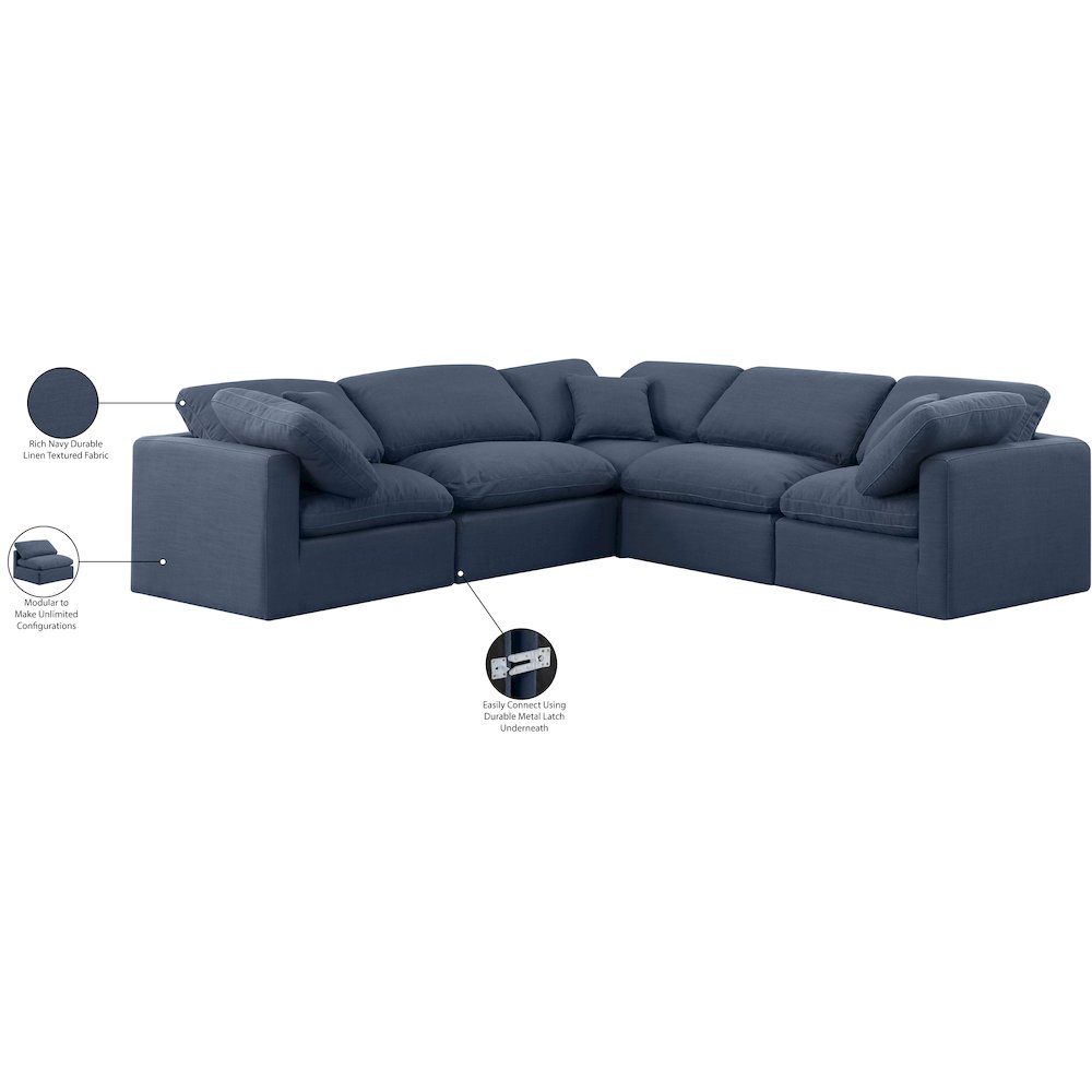 Indulge Navy Linen Textured Fabric Modular Sectional