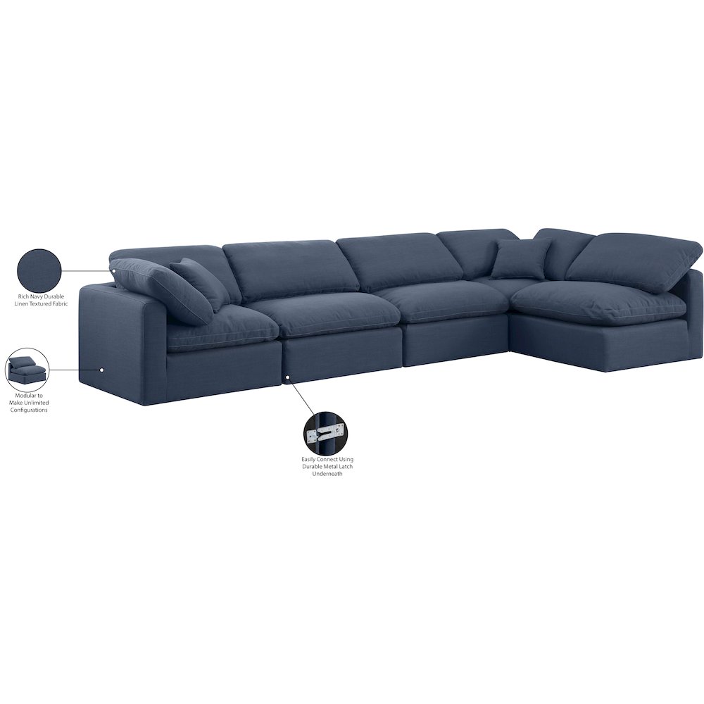 Indulge Navy Linen Textured Fabric Modular Sectional