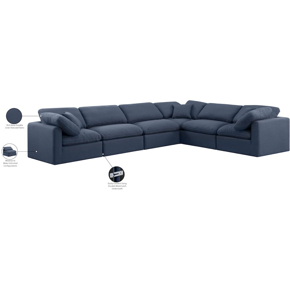 Indulge Navy Linen Textured Fabric Modular Sectional